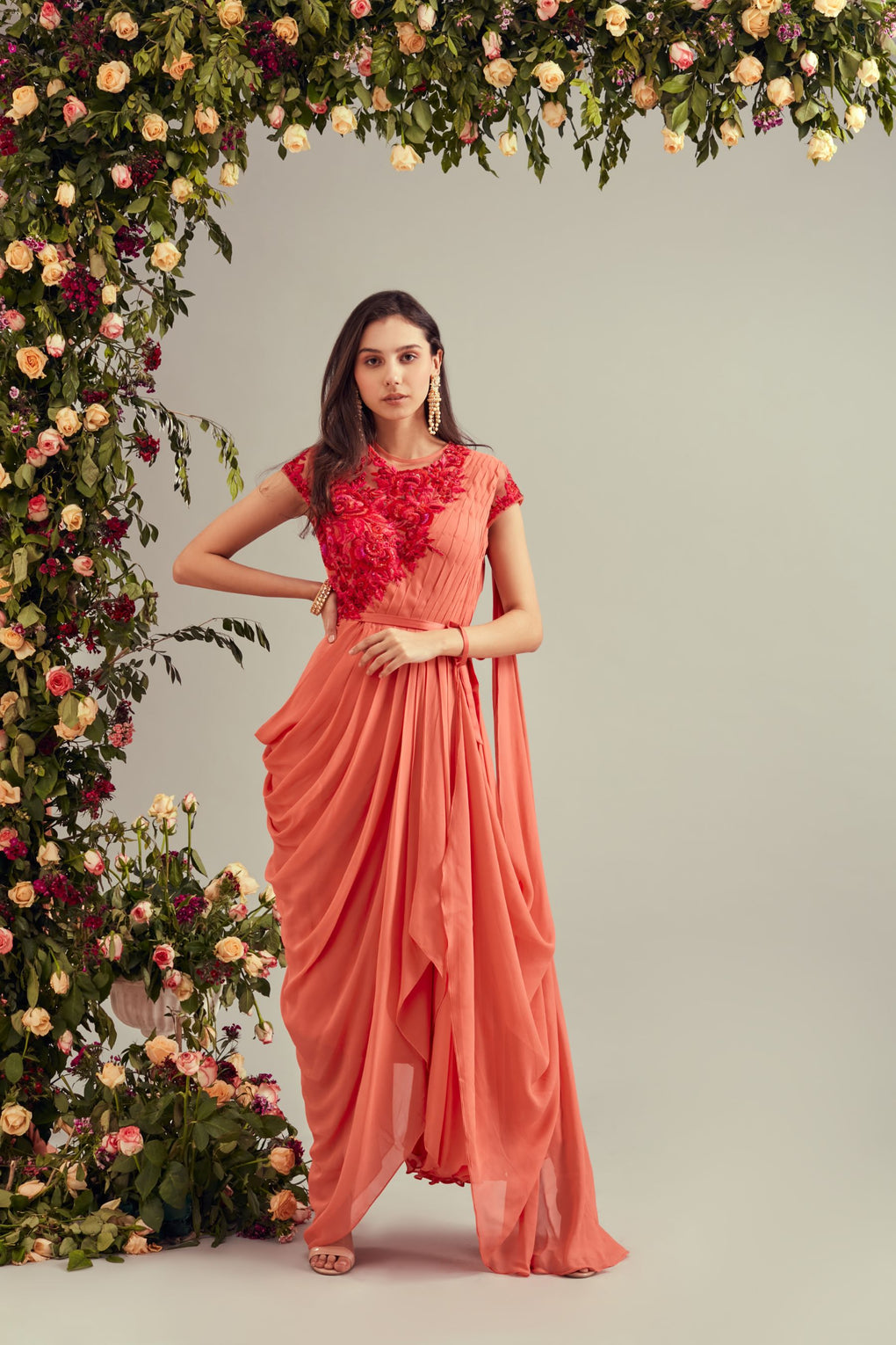 Beautiful draped dresses with superb Hand Embroidery. #Indo-Western | Gown  dress design, Party wear indian dresses, Gowns dresses